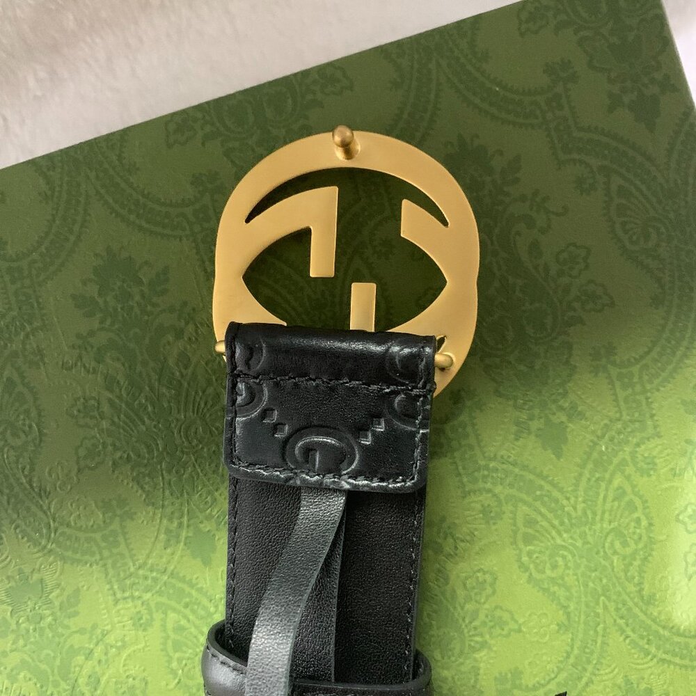 Gucci Black Leather Gold Hysteria Crest Buckle Belt Size 95/38 - Picture 2 of 4